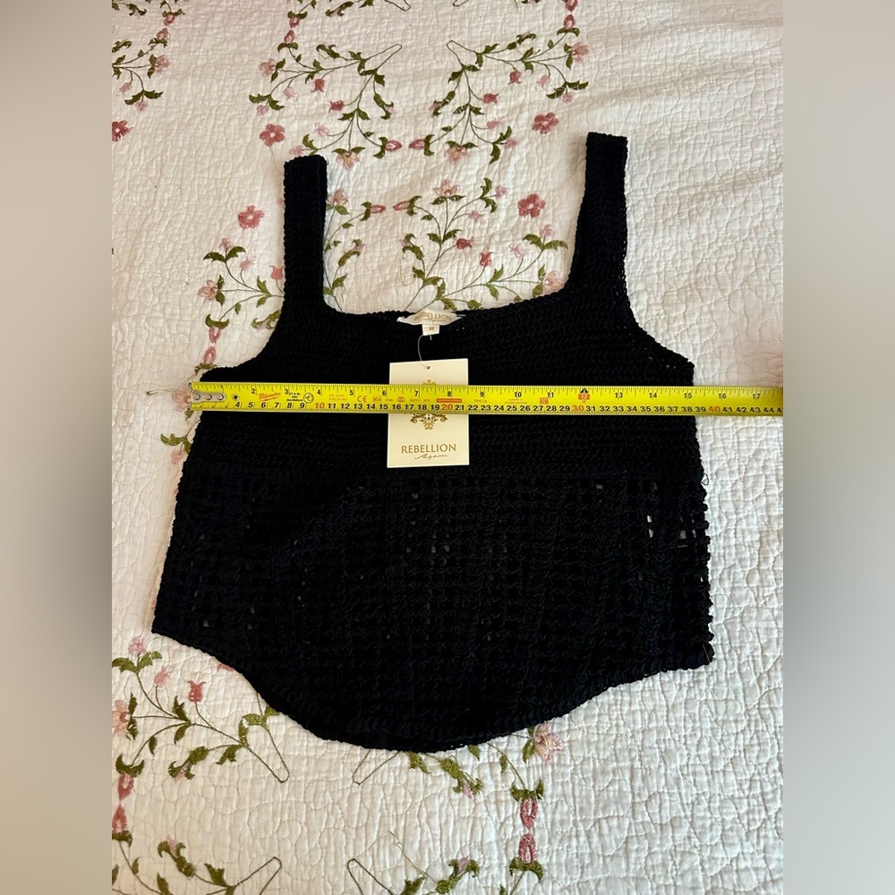 🖤 Rebellion Crochet Knit Tank Top NWT Boho Festival Beach Black Size M Summer. - Picture 5 of 10